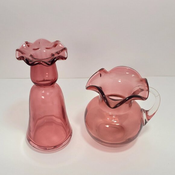 Vintage Cranberry Glass Style Glass Vases โ Set of 2 - Picture 3 of 5